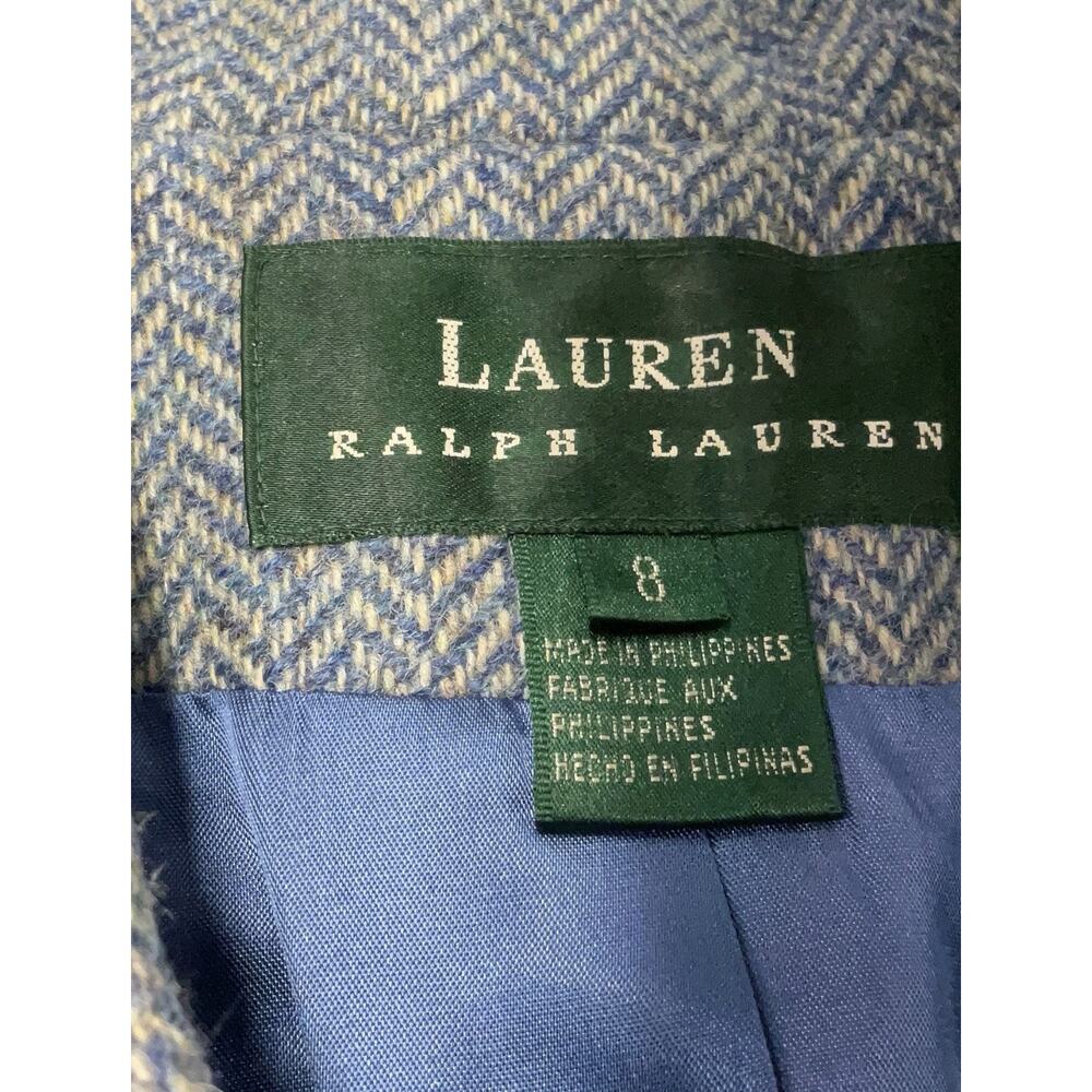 VTG Ralph Lauren Herringbone Blazer Grey Leather Elbow Pads Equestrian Buttons 8 - Picture 3 of 4